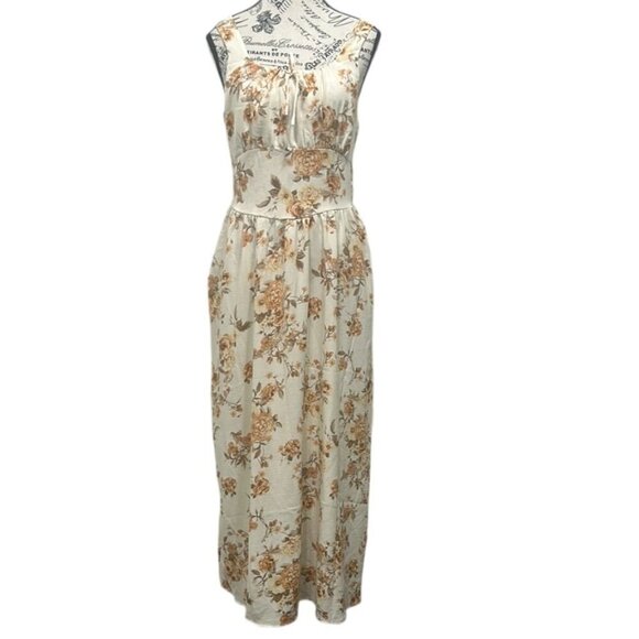 Monteau Los Angeles Women's Floral Boho Maxi Dress Cream L - Picture 2 of 16